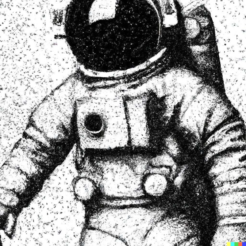 an astronaut, stipple drawing